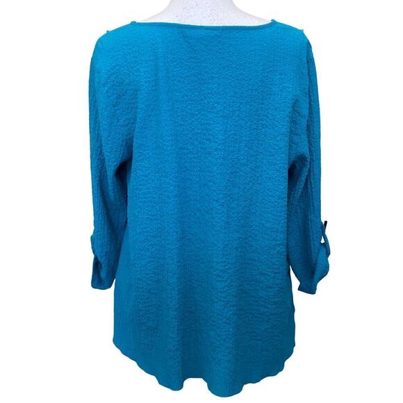 Ali Miles turquoise top, LP, artsy, art teacher, asymmetric, lagenlook, textured - Picture 2 of 7